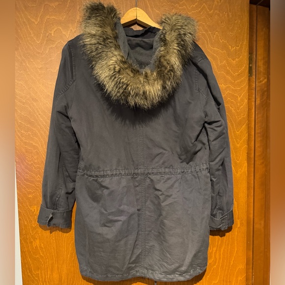 LOFT Charcoal Utility Jacket with Faux Fur Hood - Picture 2 of 3